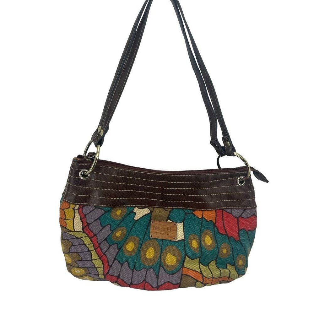 Relic Womens Shoulder Bag Hobo Zip Closure Double Strap Multicolor Butterfly